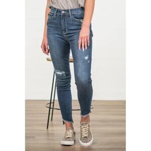 Judy Blue Skinny Fit Distressed Raw Fringe Hem‎ Jeans Women's - Size 15/32